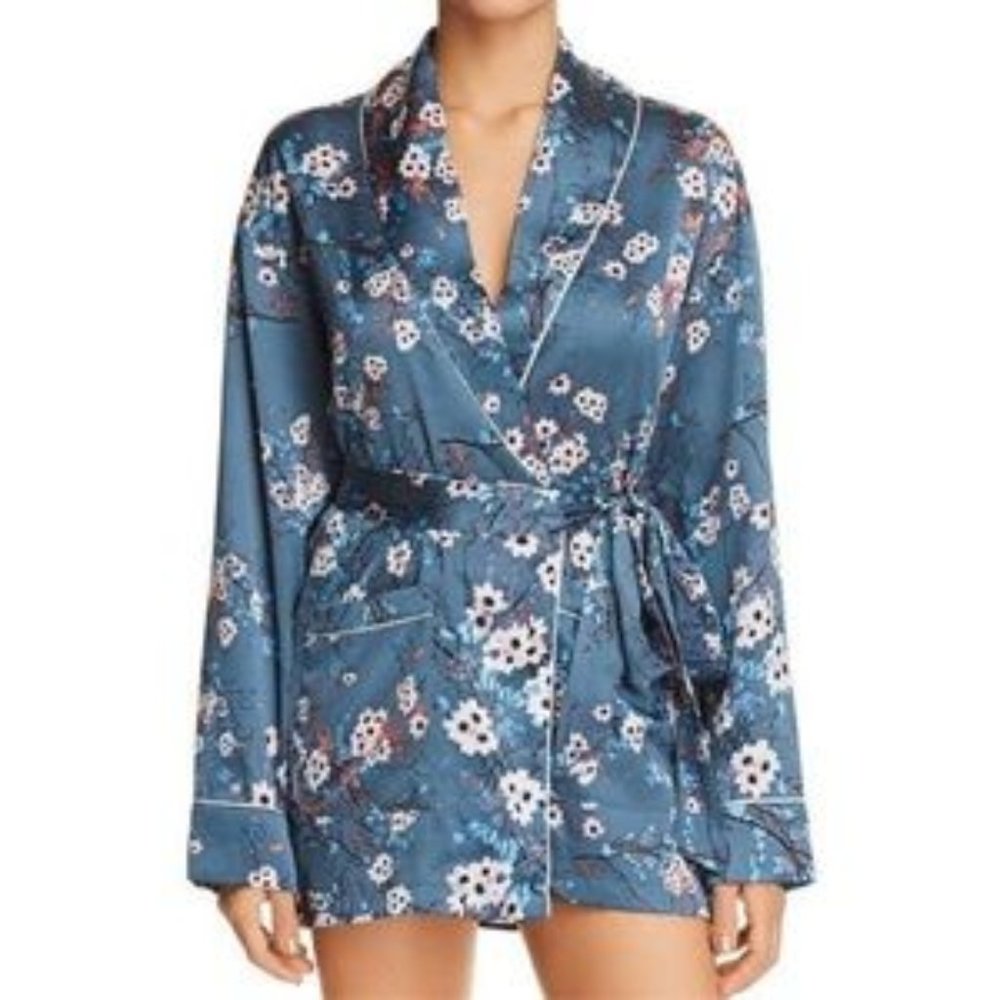 Sam Edelman Spring Blue Floral Smoking Robe